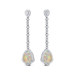 Vintage Style Pear Cut Opal Halo Diamond Drop Earrings - GeumJewels
