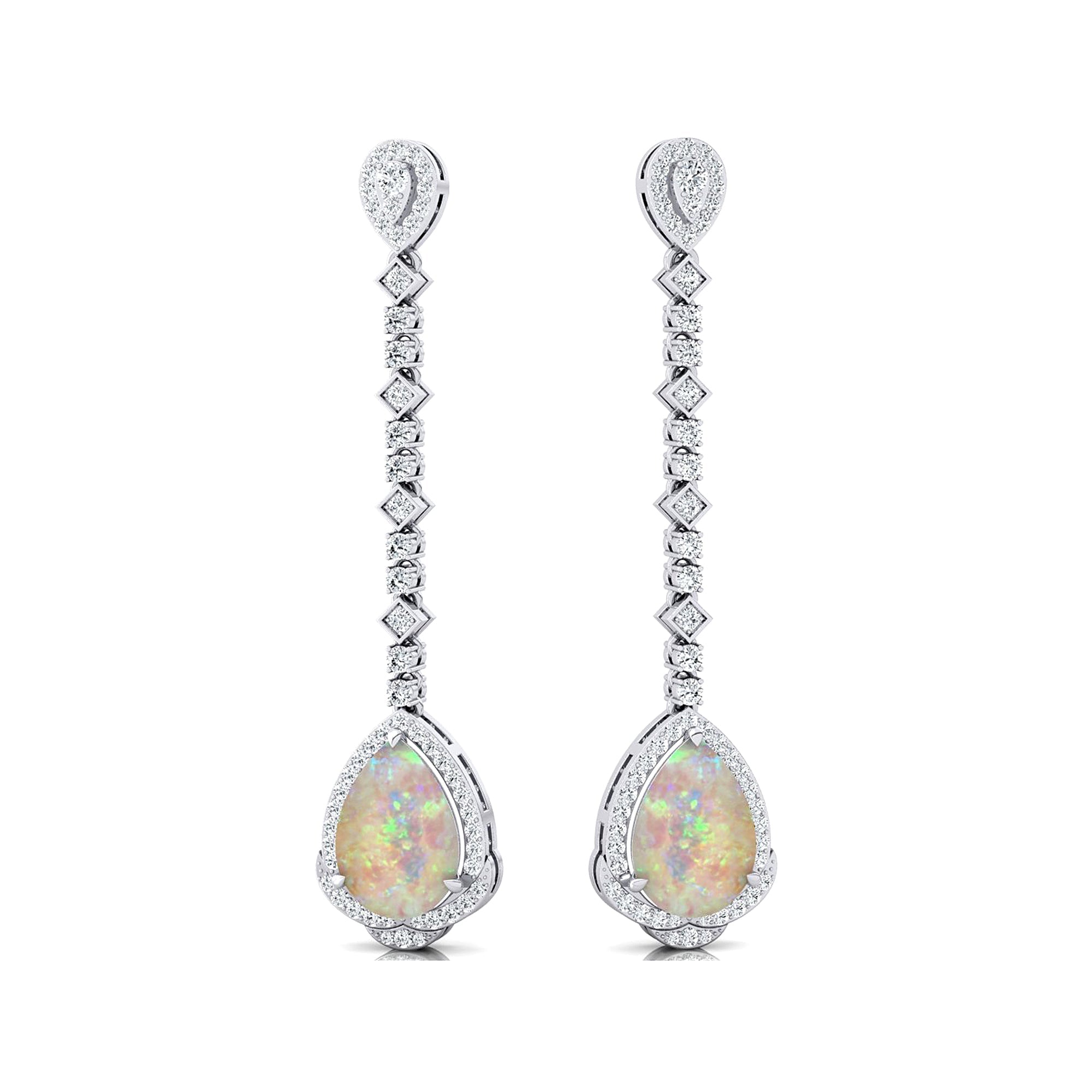 Vintage Style Pear Cut Opal Halo Diamond Drop Earrings - GeumJewels