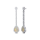Vintage Style Pear Cut Opal Halo Diamond Drop Earrings - GeumJewels