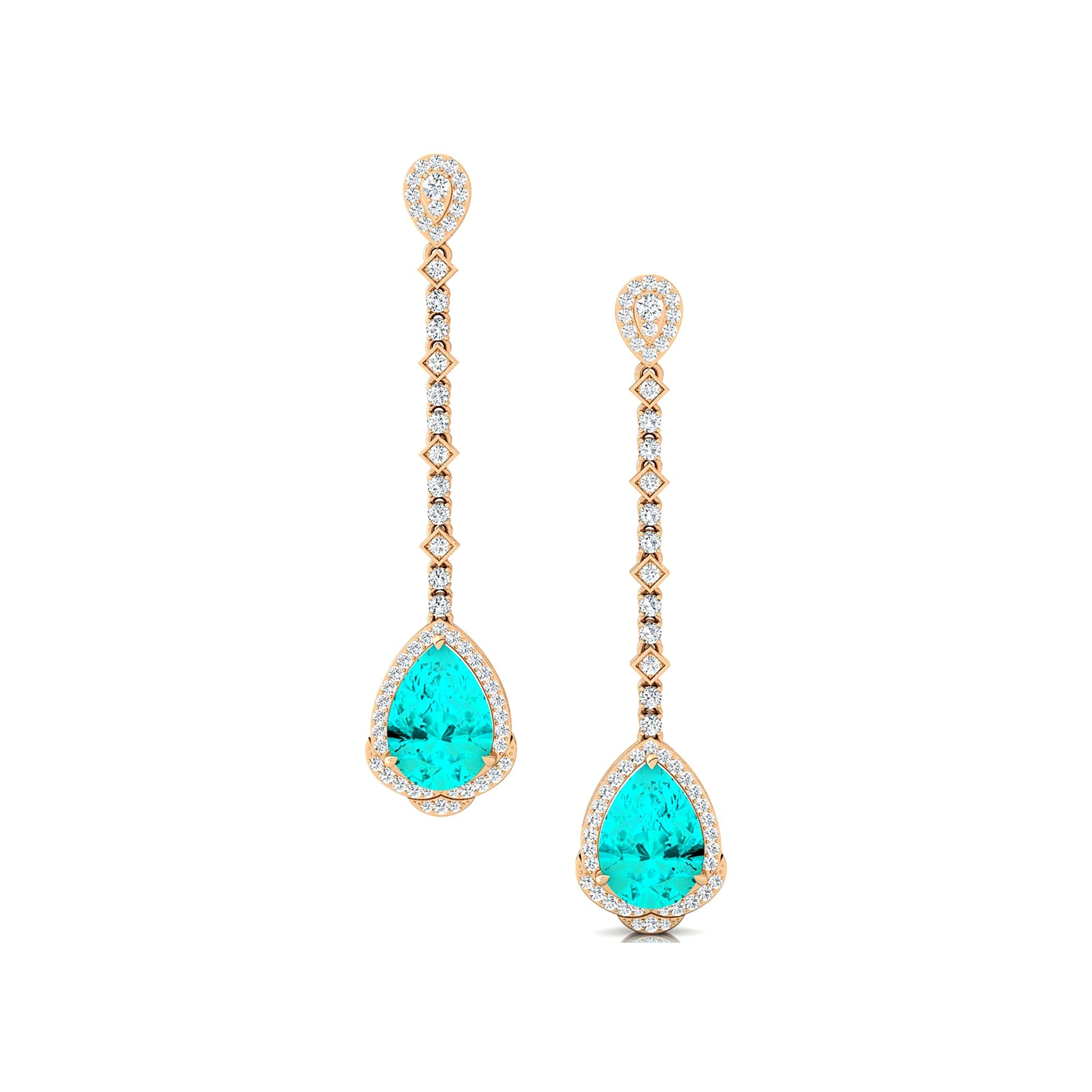 Vintage Style Pear Cut Paraiba Tourmaline Halo Diamond Drop Earrings - GeumJewels