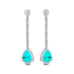 Vintage Style Pear Cut Paraiba Tourmaline Halo Diamond Drop Earrings - GeumJewels