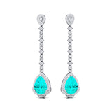 Vintage Style Pear Cut Paraiba Tourmaline Halo Diamond Drop Earrings - GeumJewels