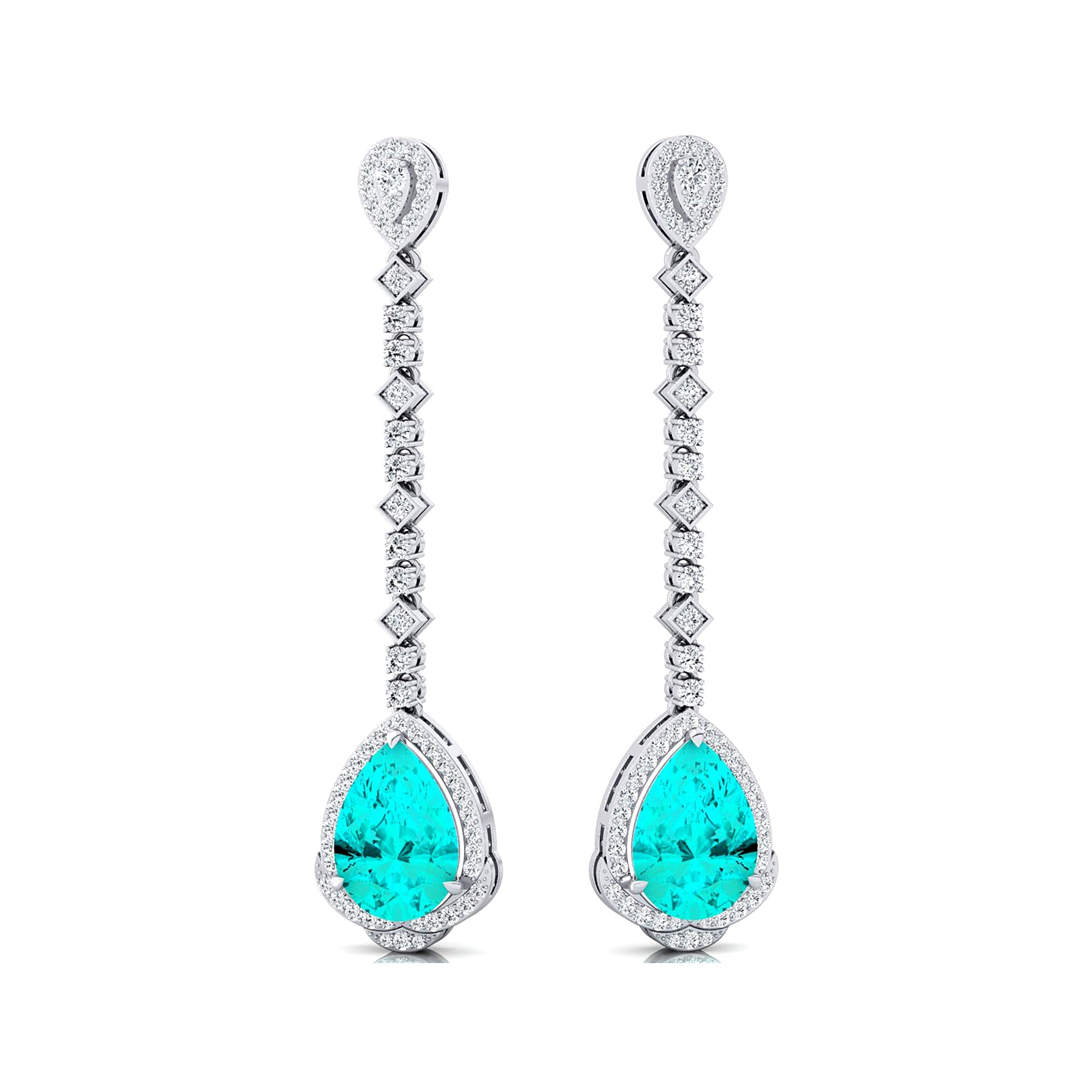 Vintage Style Pear Cut Paraiba Tourmaline Halo Diamond Drop Earrings - GeumJewels