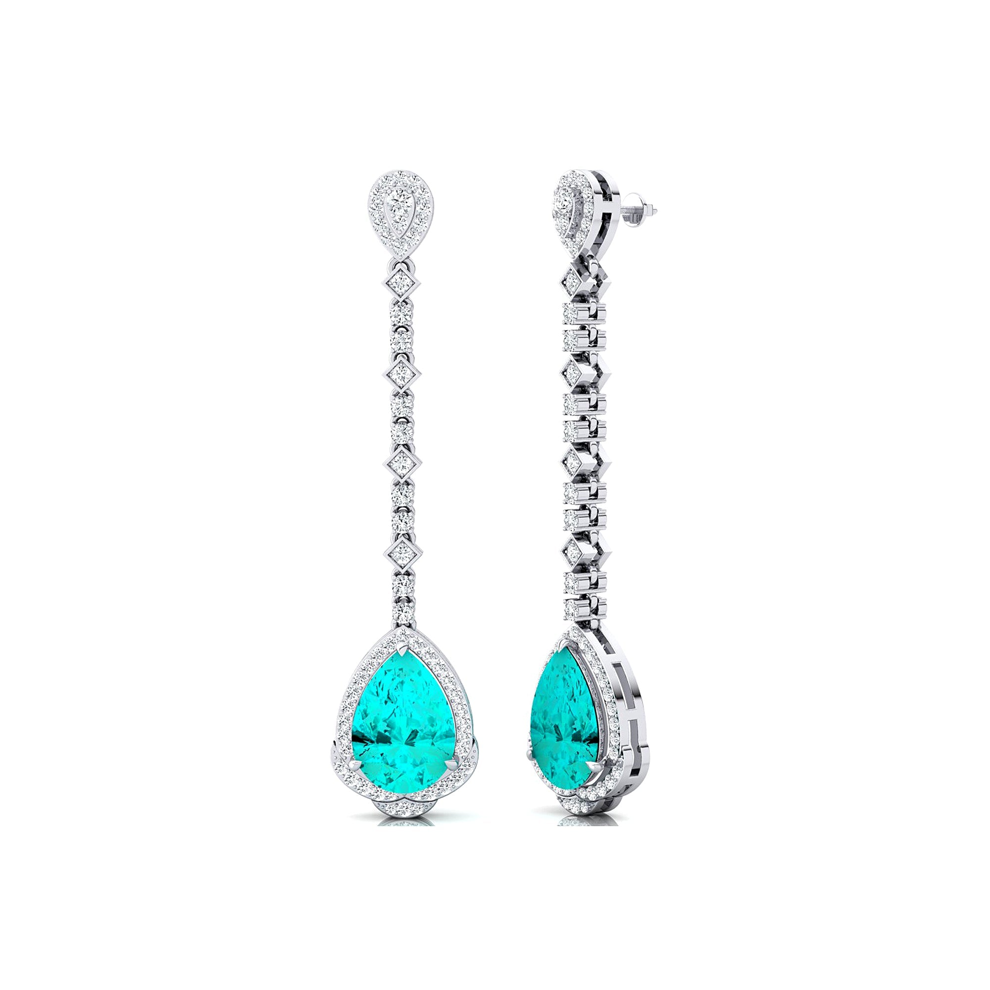 Vintage Style Pear Cut Paraiba Tourmaline Halo Diamond Drop Earrings - GeumJewels