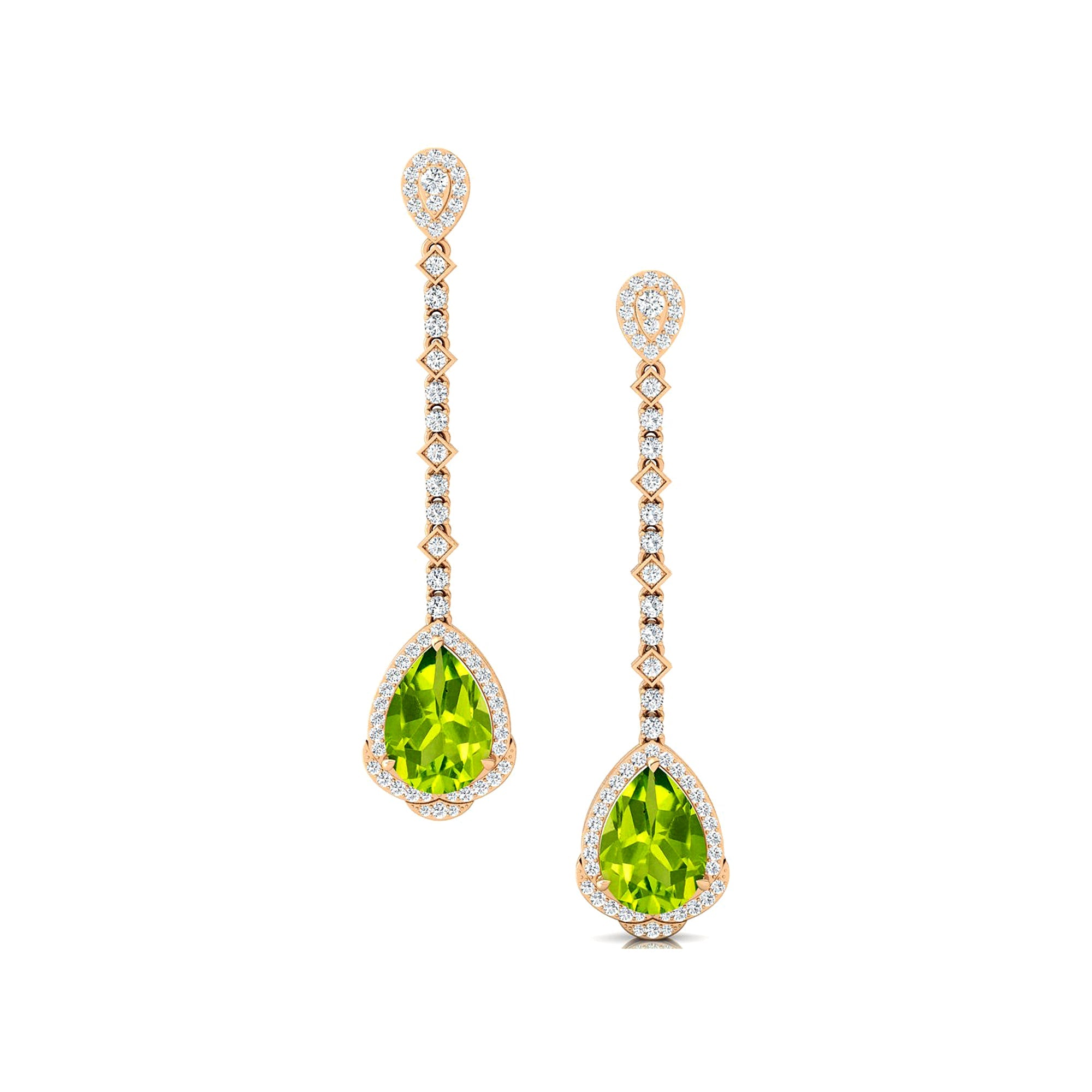 Vintage Style Pear Cut Peridot Halo Diamond Drop Earrings - GeumJewels