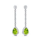 Vintage Style Pear Cut Peridot Halo Diamond Drop Earrings - GeumJewels