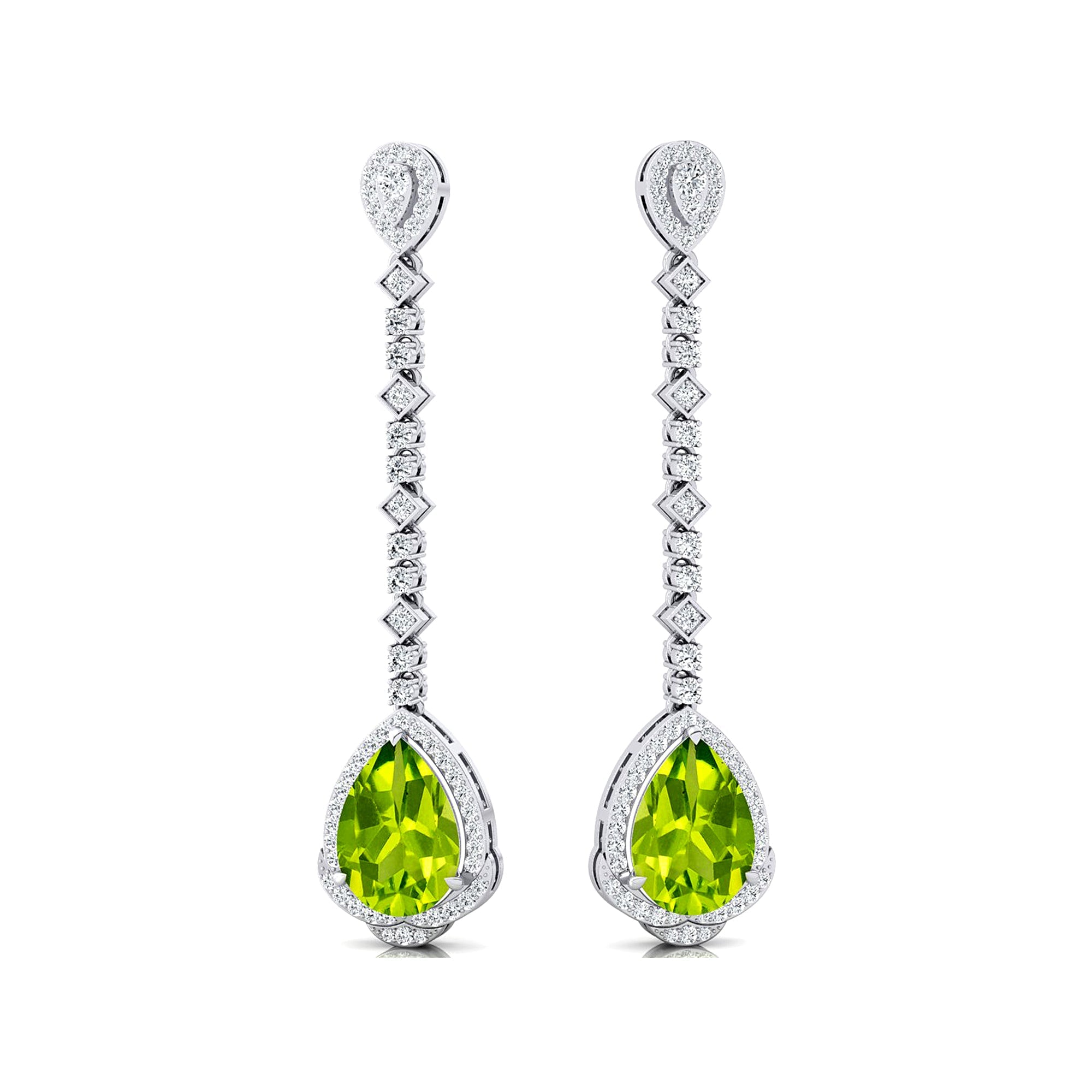 Vintage Style Pear Cut Peridot Halo Diamond Drop Earrings - GeumJewels