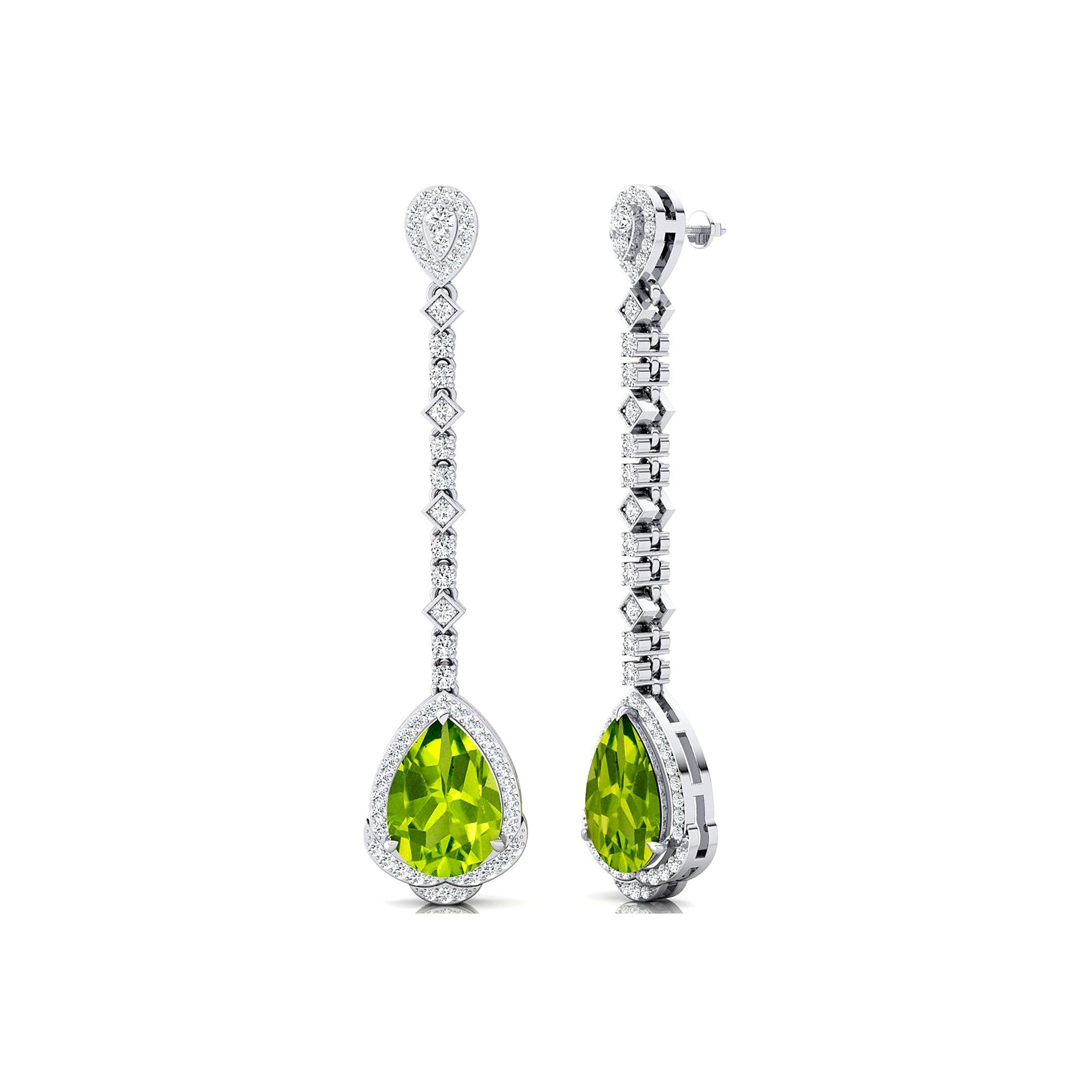 Vintage Style Pear Cut Peridot Halo Diamond Drop Earrings - GeumJewels