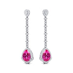 Vintage Style Pear Cut Pink Sapphire Halo Diamond Drop Earrings - GeumJewels