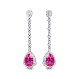 Vintage Style Pear Cut Pink Sapphire Halo Diamond Drop Earrings - GeumJewels