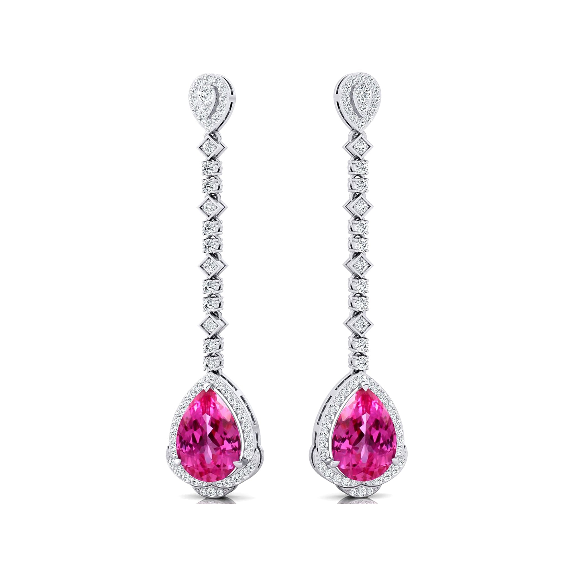 Vintage Style Pear Cut Pink Sapphire Halo Diamond Drop Earrings - GeumJewels