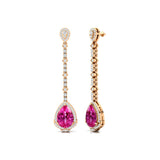 Vintage Style Pear Cut Pink Sapphire Halo Diamond Drop Earrings - GeumJewels