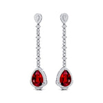 Vintage Style Pear Cut Ruby Halo Diamond Drop Earrings - GeumJewels