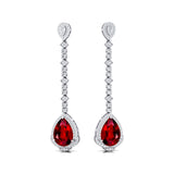 Vintage Style Pear Cut Ruby Halo Diamond Drop Earrings - GeumJewels