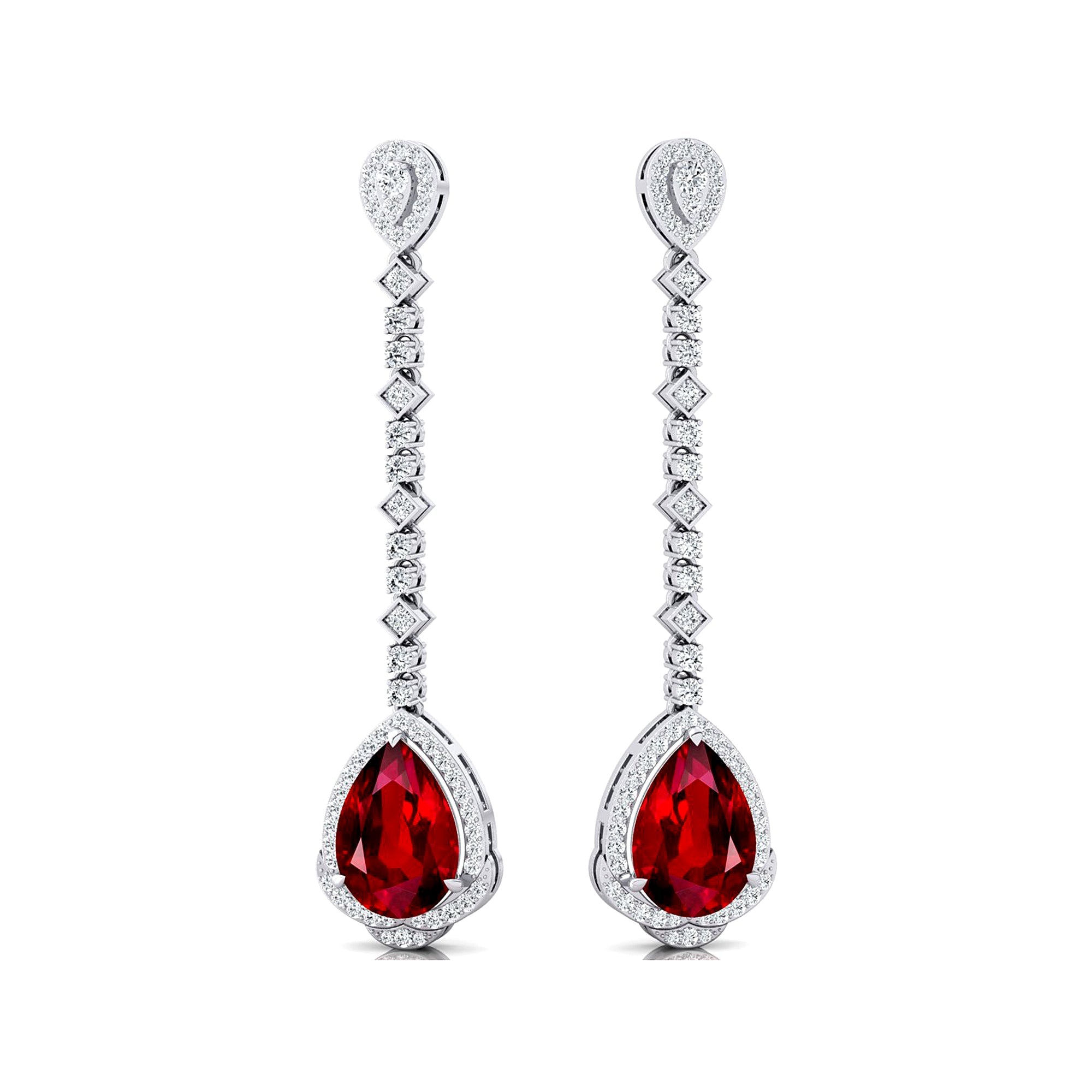 Vintage Style Pear Cut Ruby Halo Diamond Drop Earrings - GeumJewels