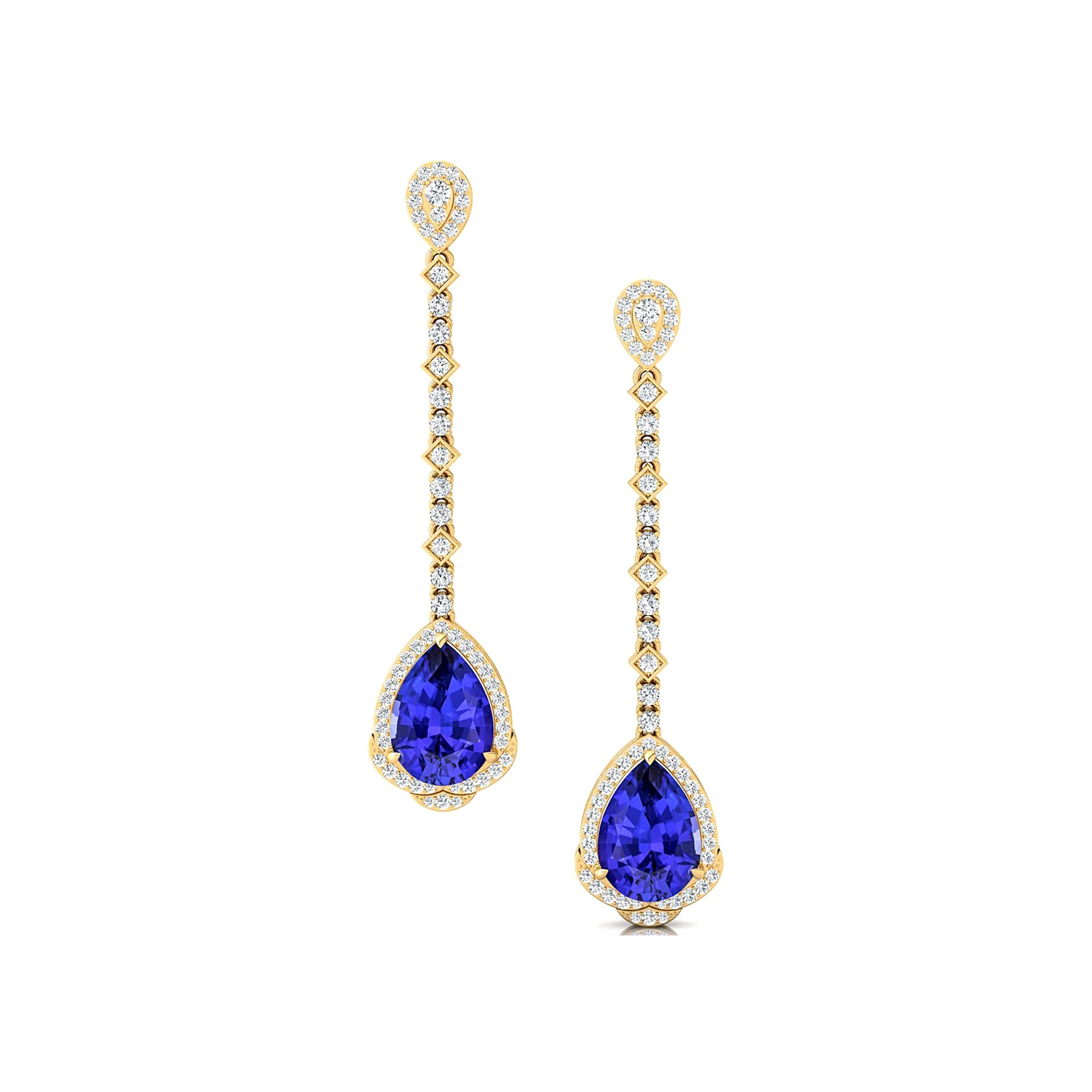Vintage Style Pear Cut Tanzanite Halo Diamond Drop Earrings - GeumJewels