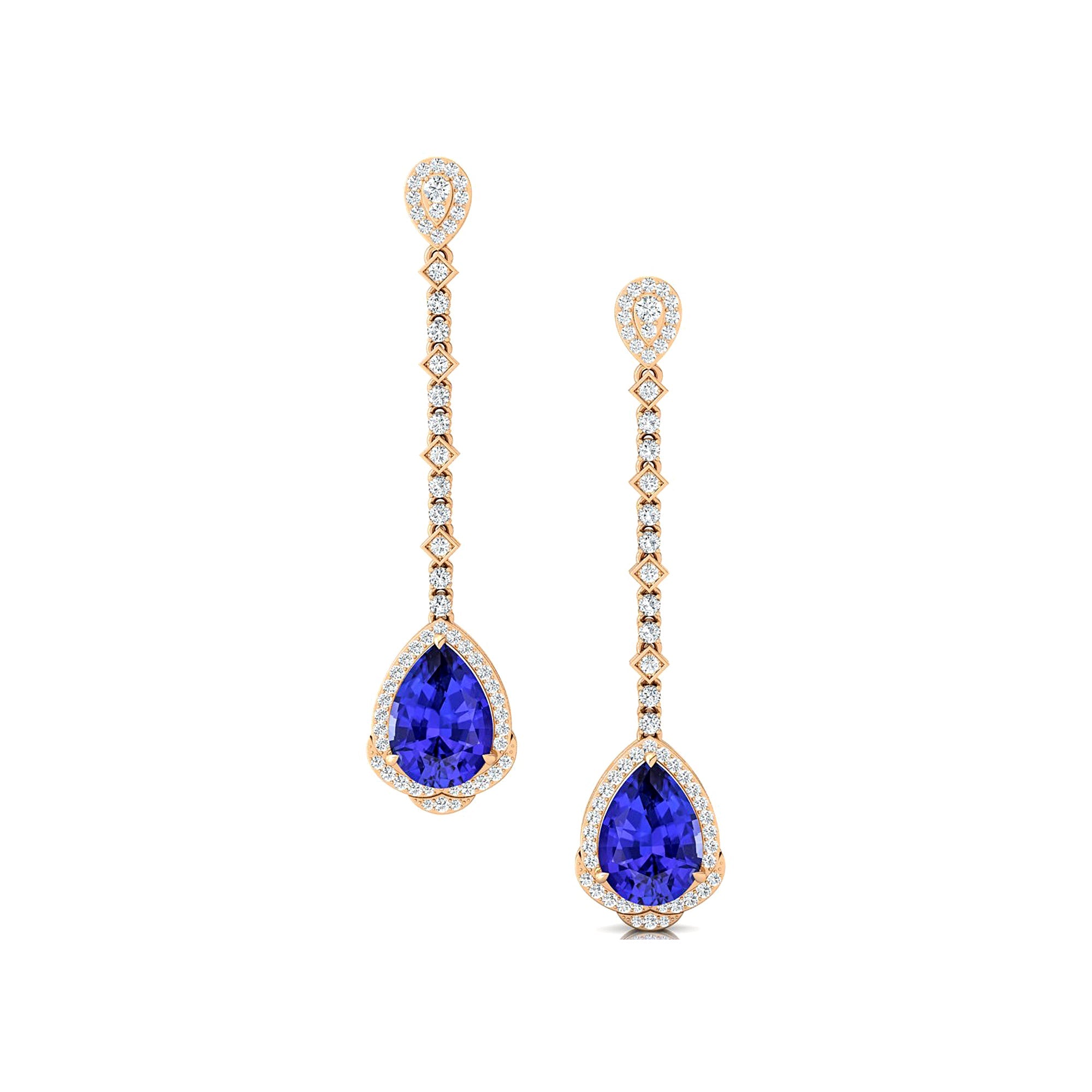Vintage Style Pear Cut Tanzanite Halo Diamond Drop Earrings - GeumJewels