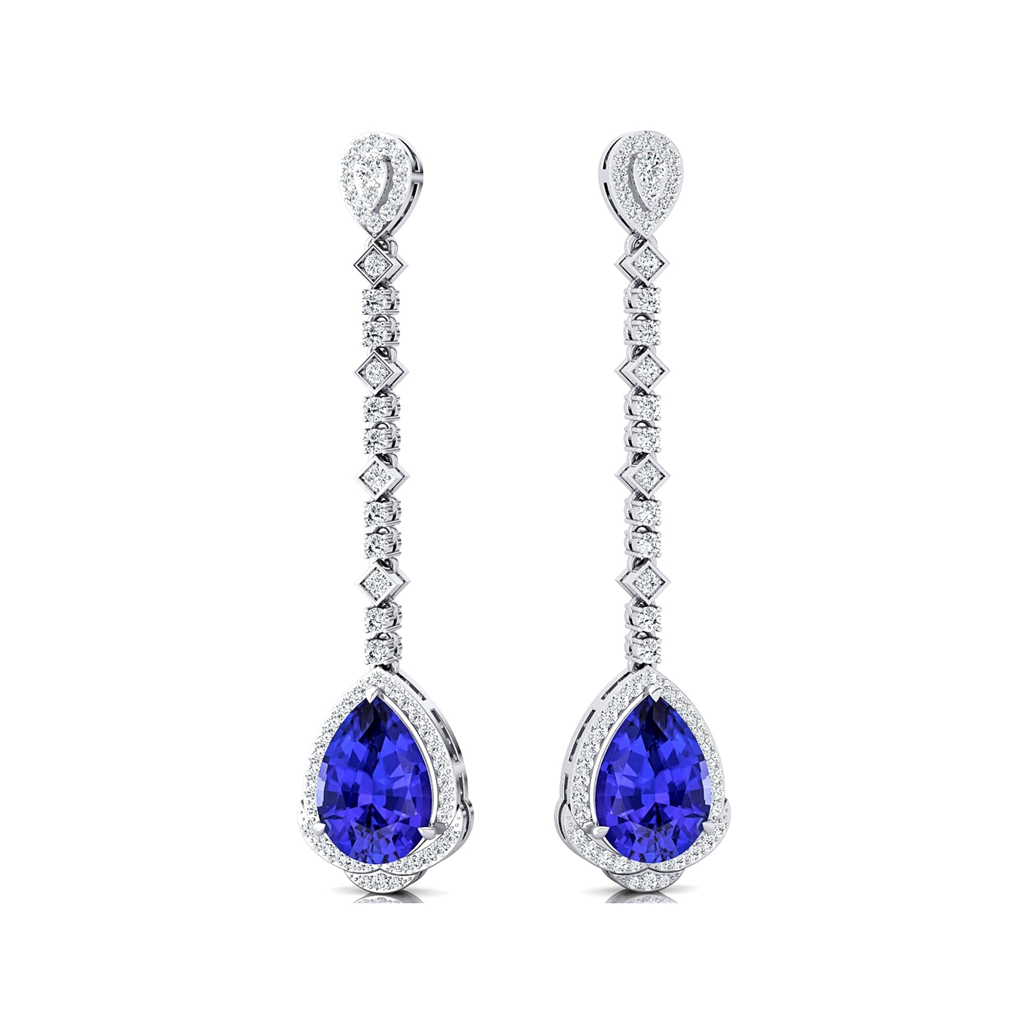 Vintage Style Pear Cut Tanzanite Halo Diamond Drop Earrings - GeumJewels