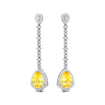 Vintage Style Pear Cut Yellow Sapphire Halo Diamond Drop Earrings - GeumJewels