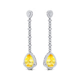 Vintage Style Pear Cut Yellow Sapphire Halo Diamond Drop Earrings - GeumJewels