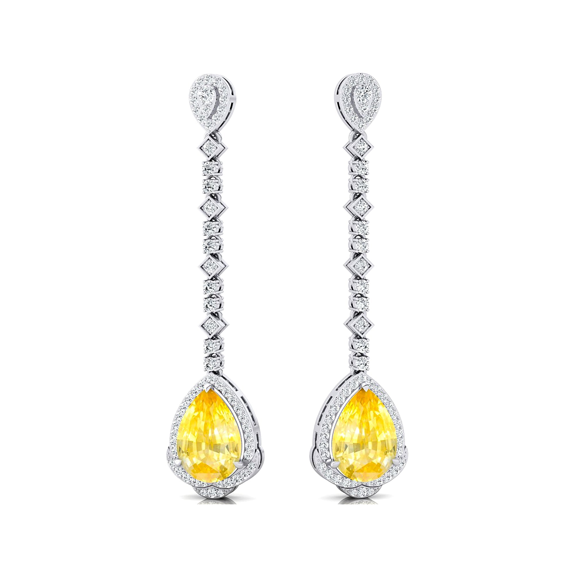 Vintage Style Pear Cut Yellow Sapphire Halo Diamond Drop Earrings - GeumJewels