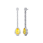 Vintage Style Pear Cut Yellow Sapphire Halo Diamond Drop Earrings - GeumJewels