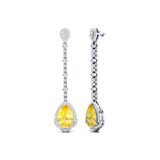 Vintage Style Pear Cut Yellow Sapphire Halo Diamond Drop Earrings - GeumJewels