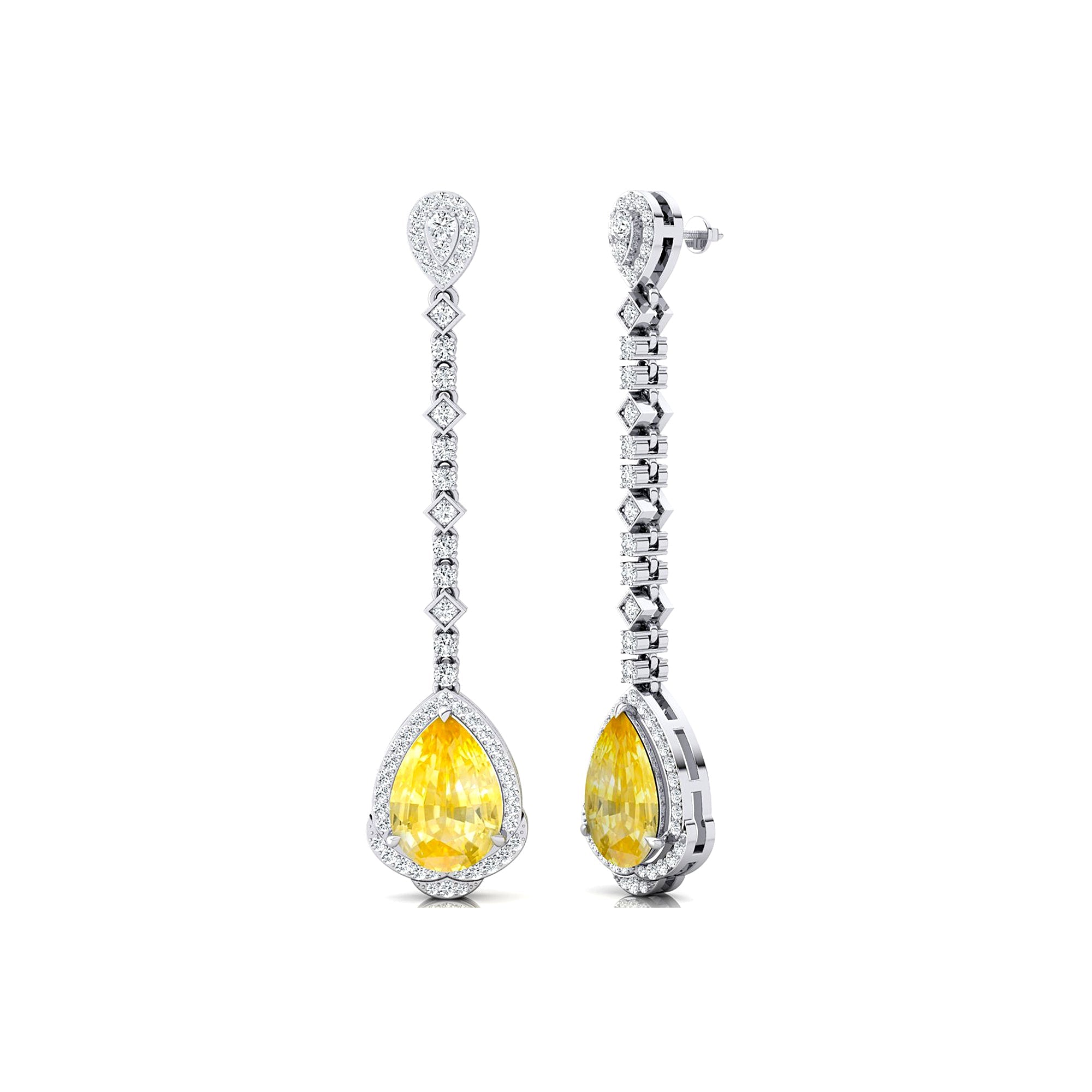 Vintage Style Pear Cut Yellow Sapphire Halo Diamond Drop Earrings - GeumJewels