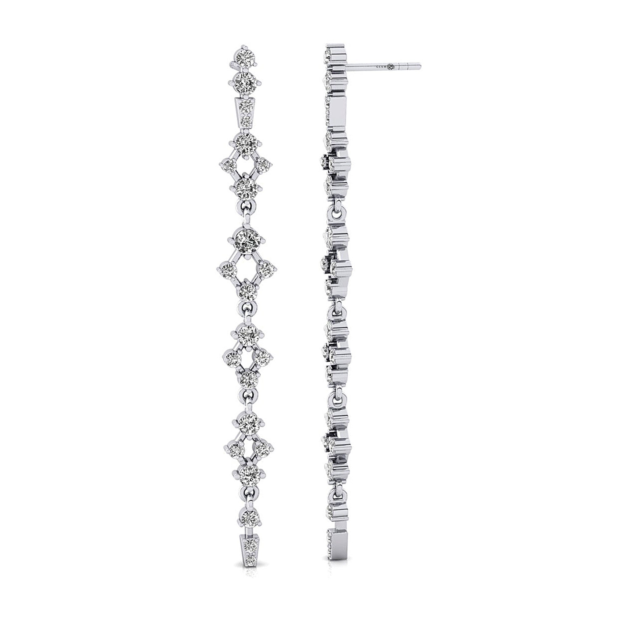 Long Diamond Drop Earrings in Solid Gold - GeumJewels