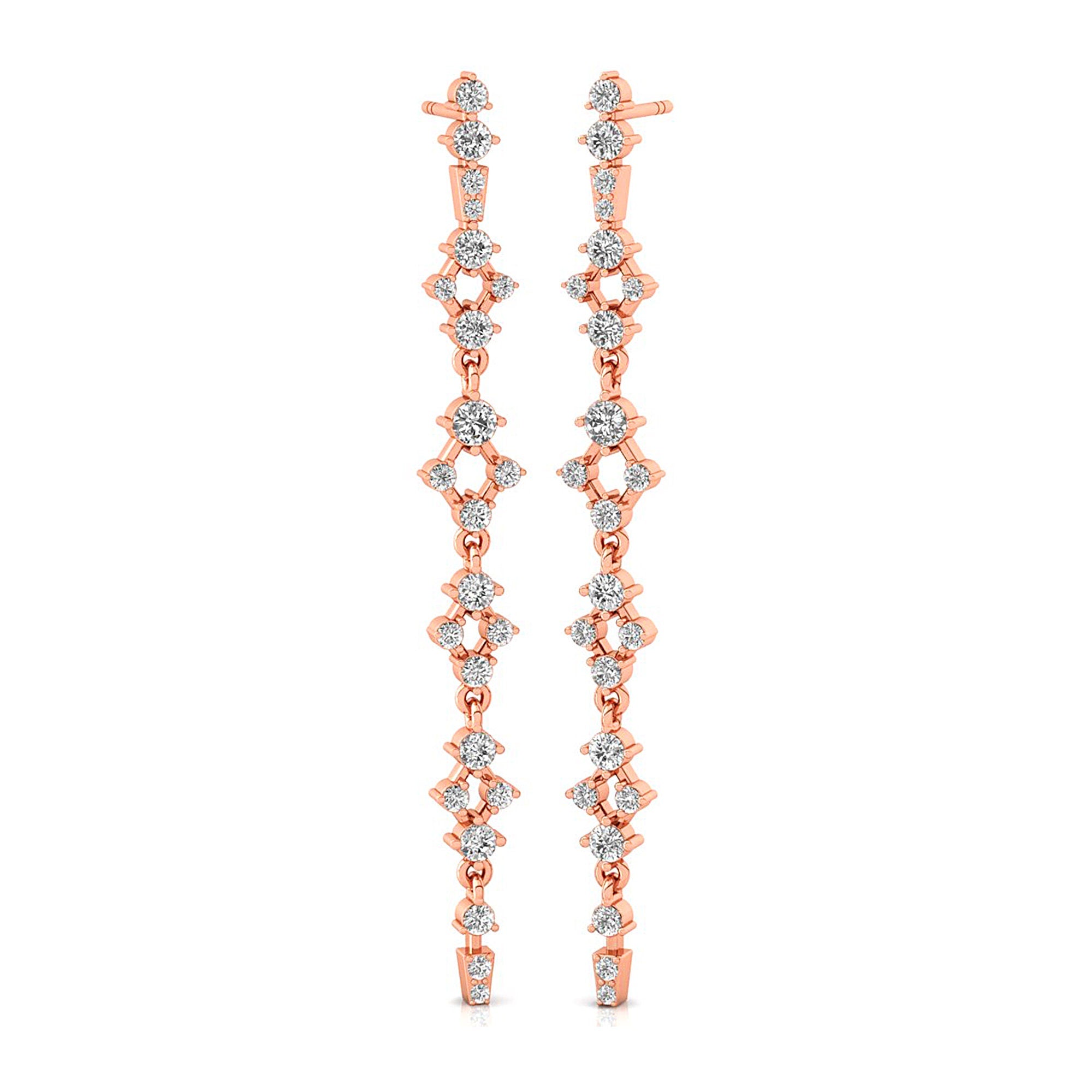 Long Diamond Drop Earrings in Solid Gold - GeumJewels