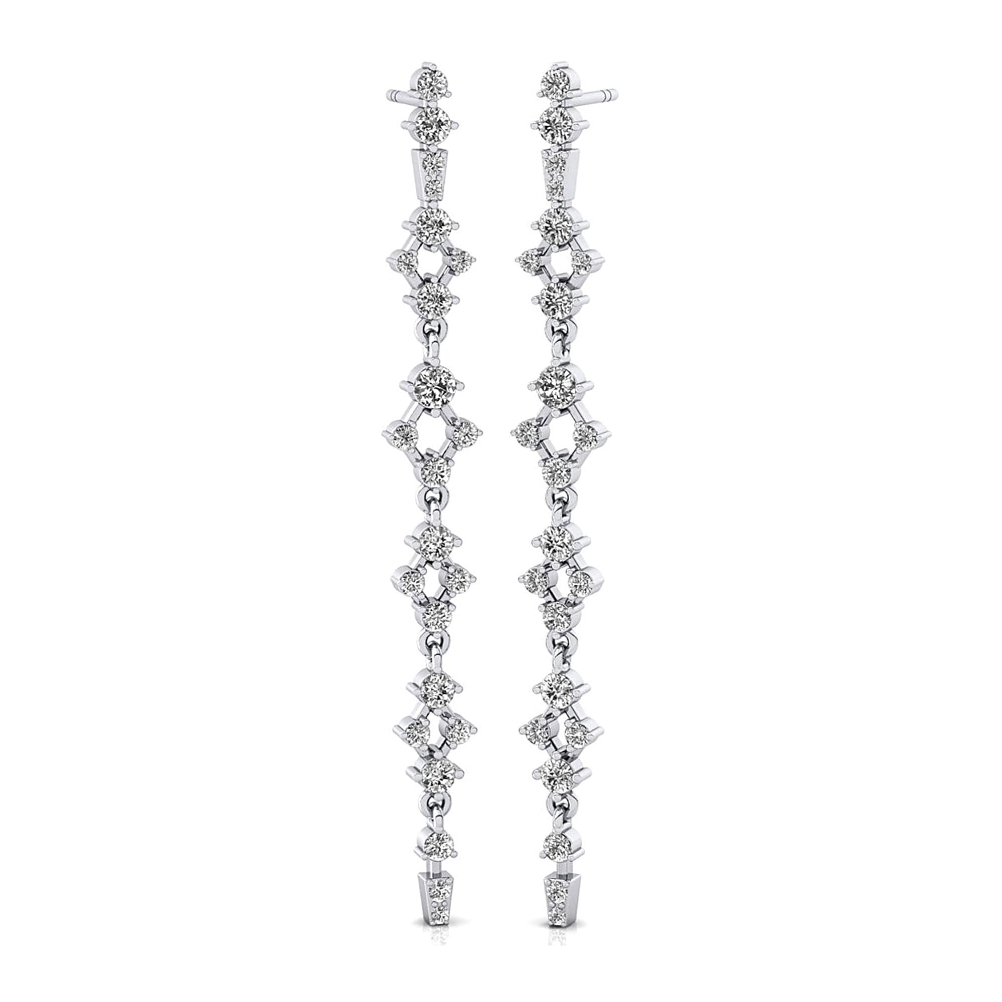 Long Diamond Drop Earrings in Solid Gold - GeumJewels