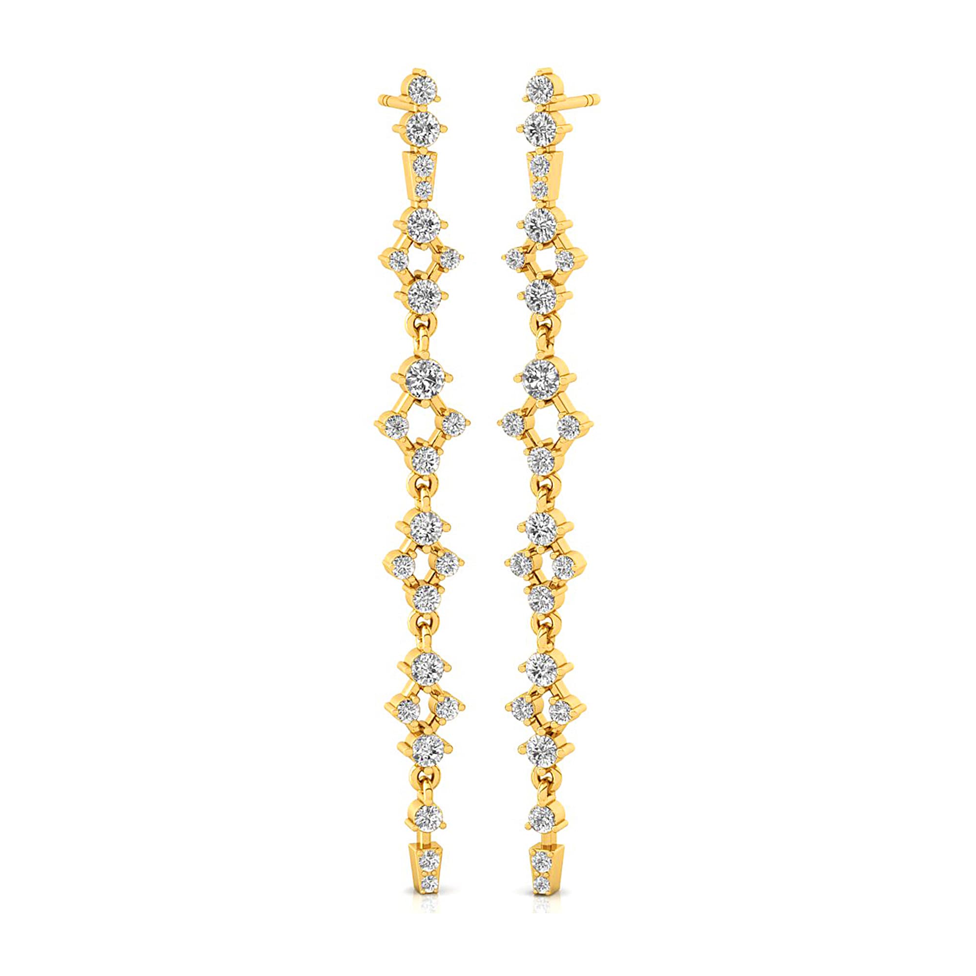 Long Diamond Drop Earrings in Solid Gold - GeumJewels