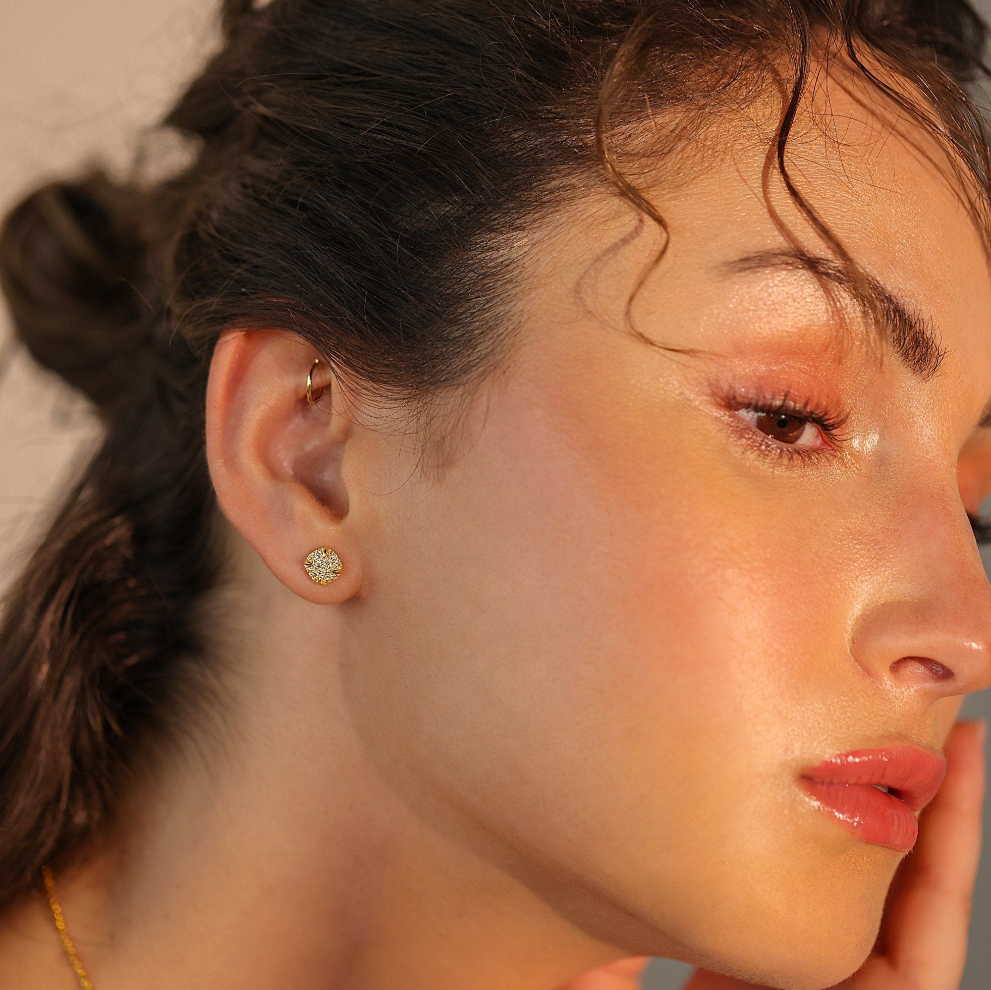 Pave Set Diamond Dainty Stud Earrings - GeumJewels