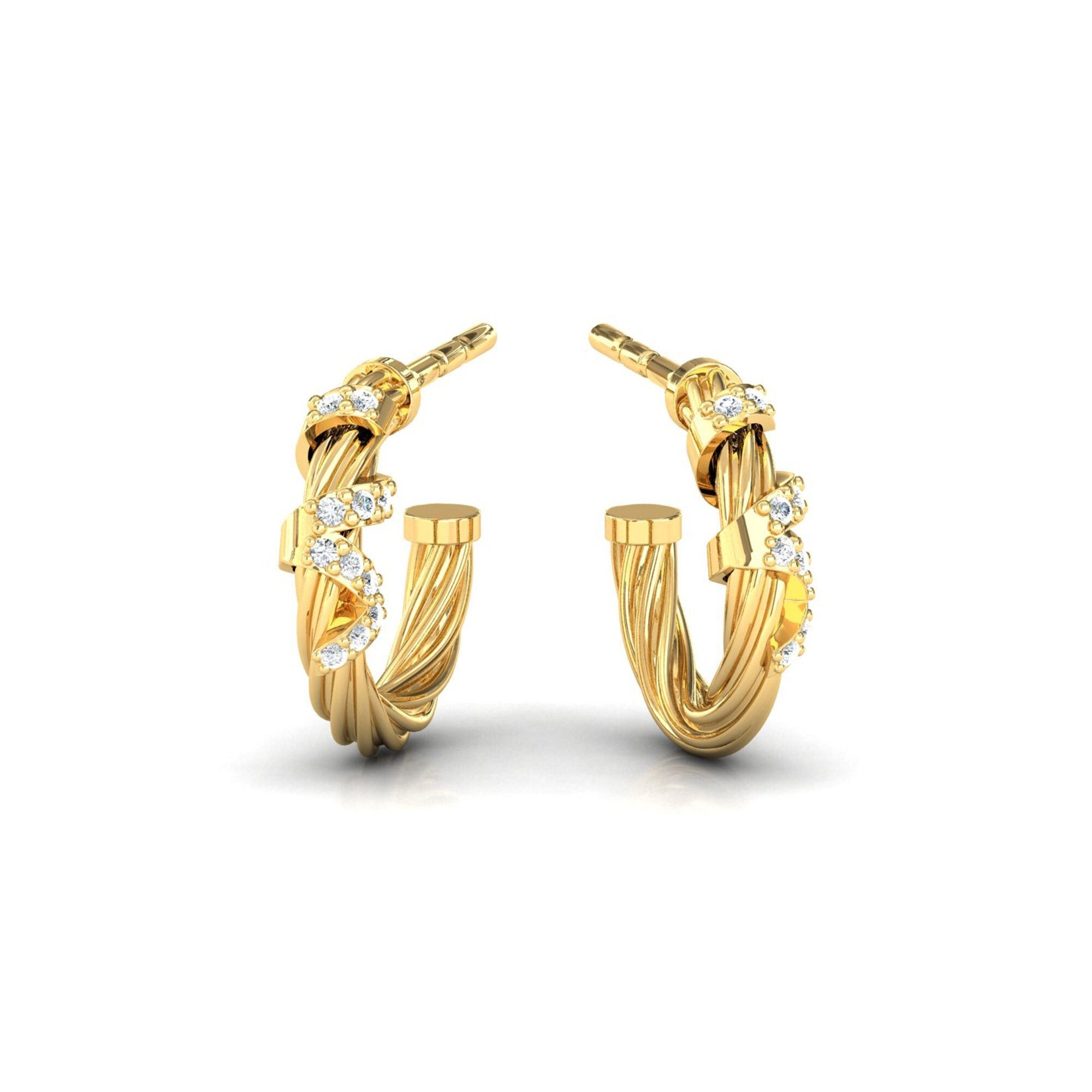 Vintage Inspired Twisted Wire Diamond Hoop Earrings - GeumJewels