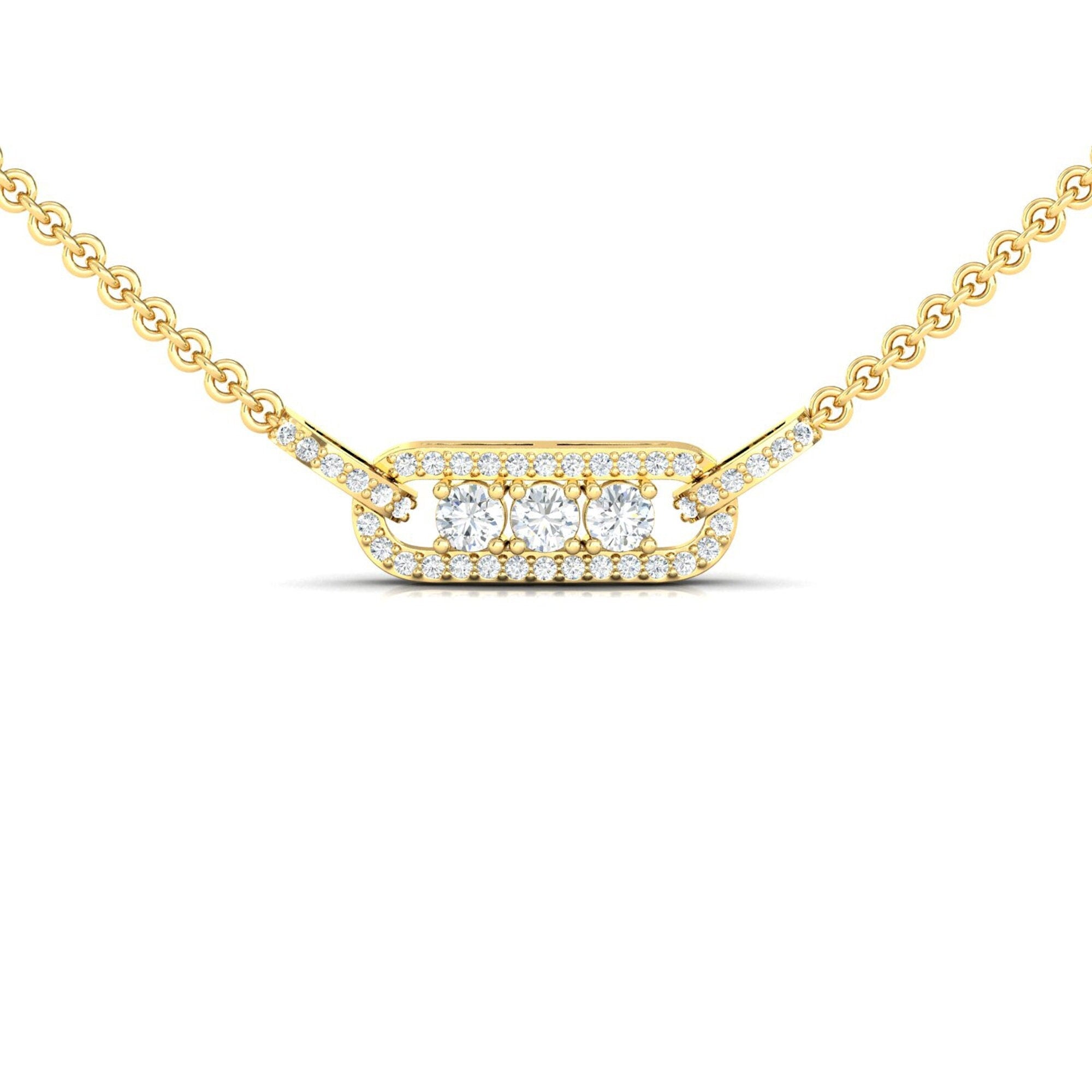 3 Solitaire Diamond Row Necklace in Real Gold - GeumJewels