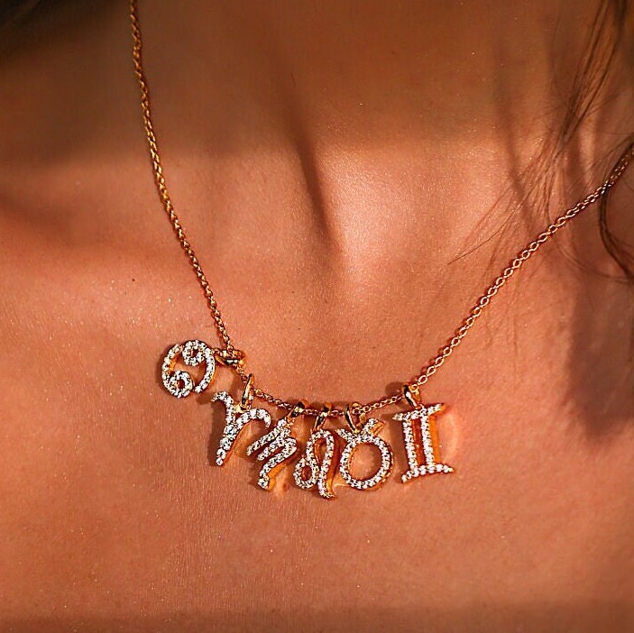 Gemini Zodiac Diamond Charm Gold Pendant - GeumJewels