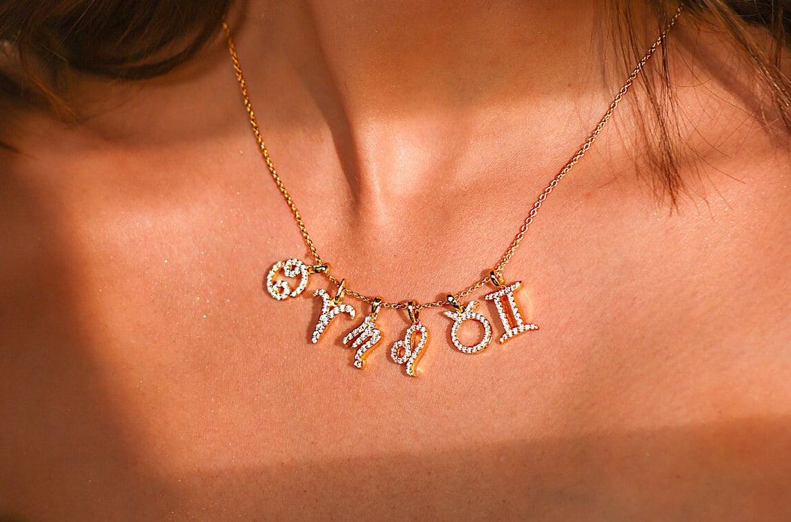 Virgo Zodiac Diamond Charm Gold Pendant - GeumJewels