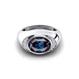 Classic Dome Shaped Diamond Oval Cut Alexandrite Ring - GeumJewels