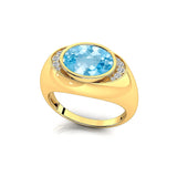 Classic Dome Shaped Diamond Oval Cut Aquamarine Ring - GeumJewels