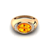 Classic Dome Shaped Diamond Oval Cut Citrine Ring - GeumJewels