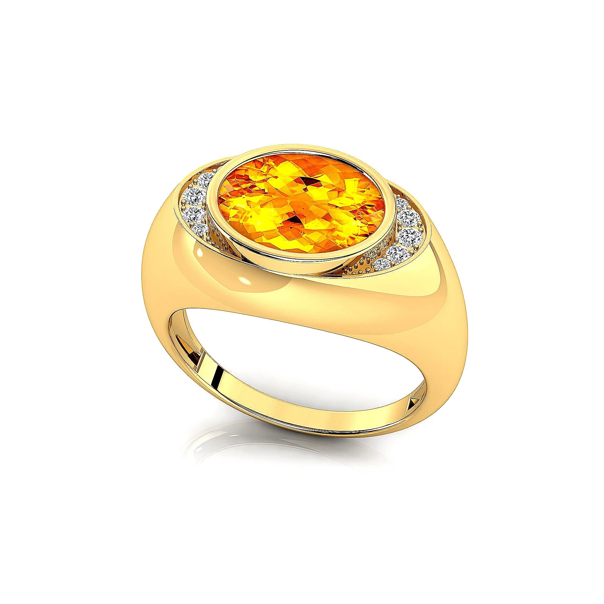 Classic Dome Shaped Diamond Oval Cut Citrine Ring - GeumJewels
