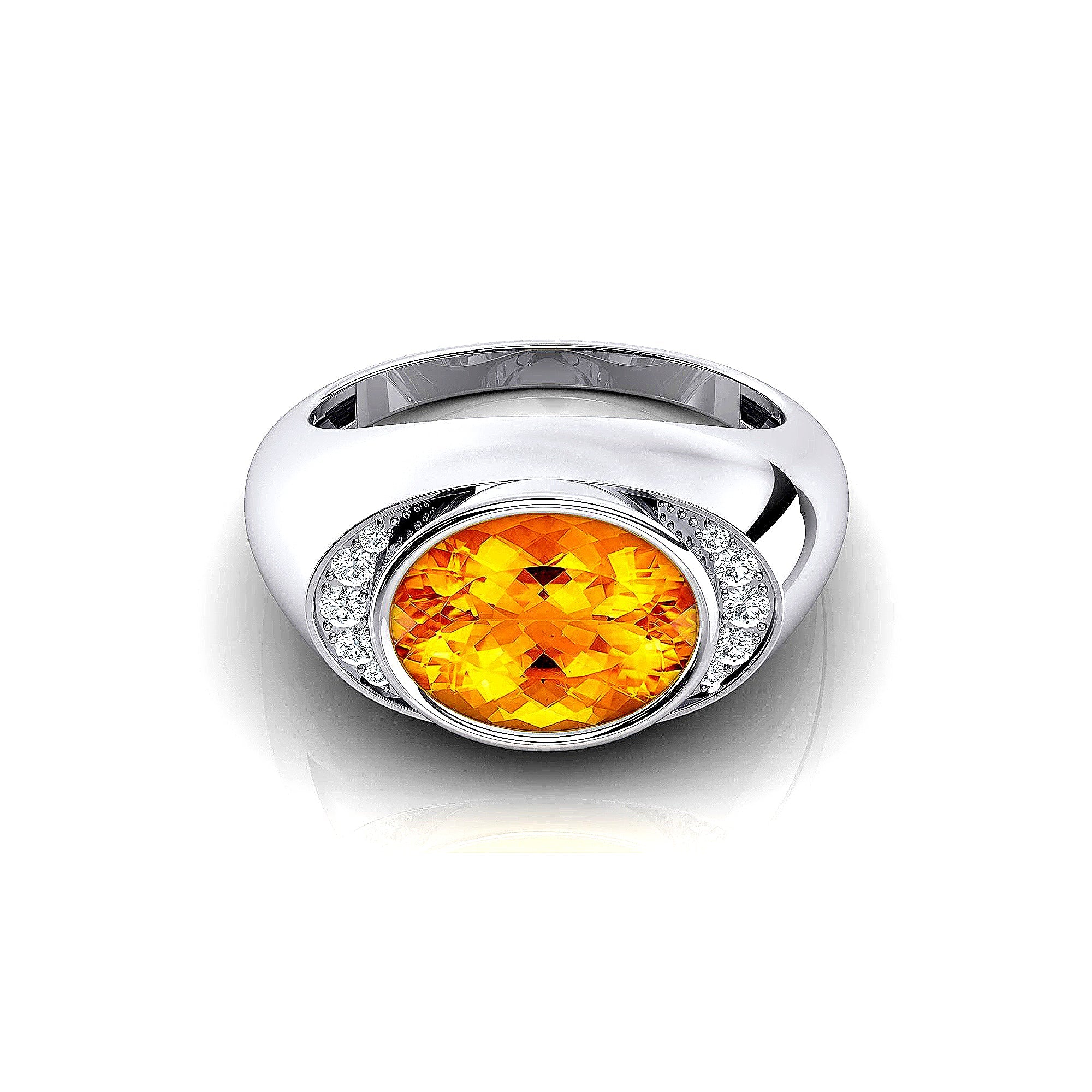 Classic Dome Shaped Diamond Oval Cut Citrine Ring - GeumJewels