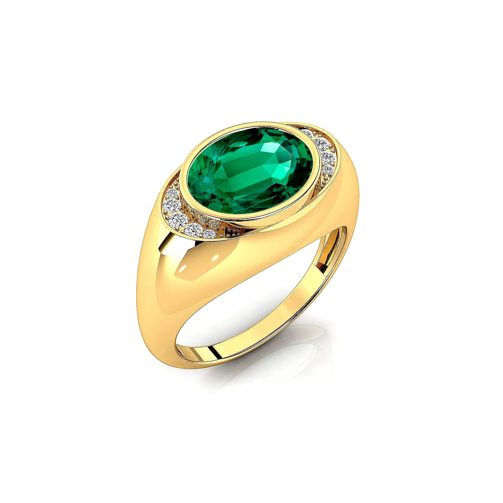 Classic Dome Shaped Diamond Oval Cut Emerald Ring – GeumJewels