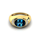 Classic Dome Shaped Diamond Oval Cut London Blue Topaz Ring - GeumJewels