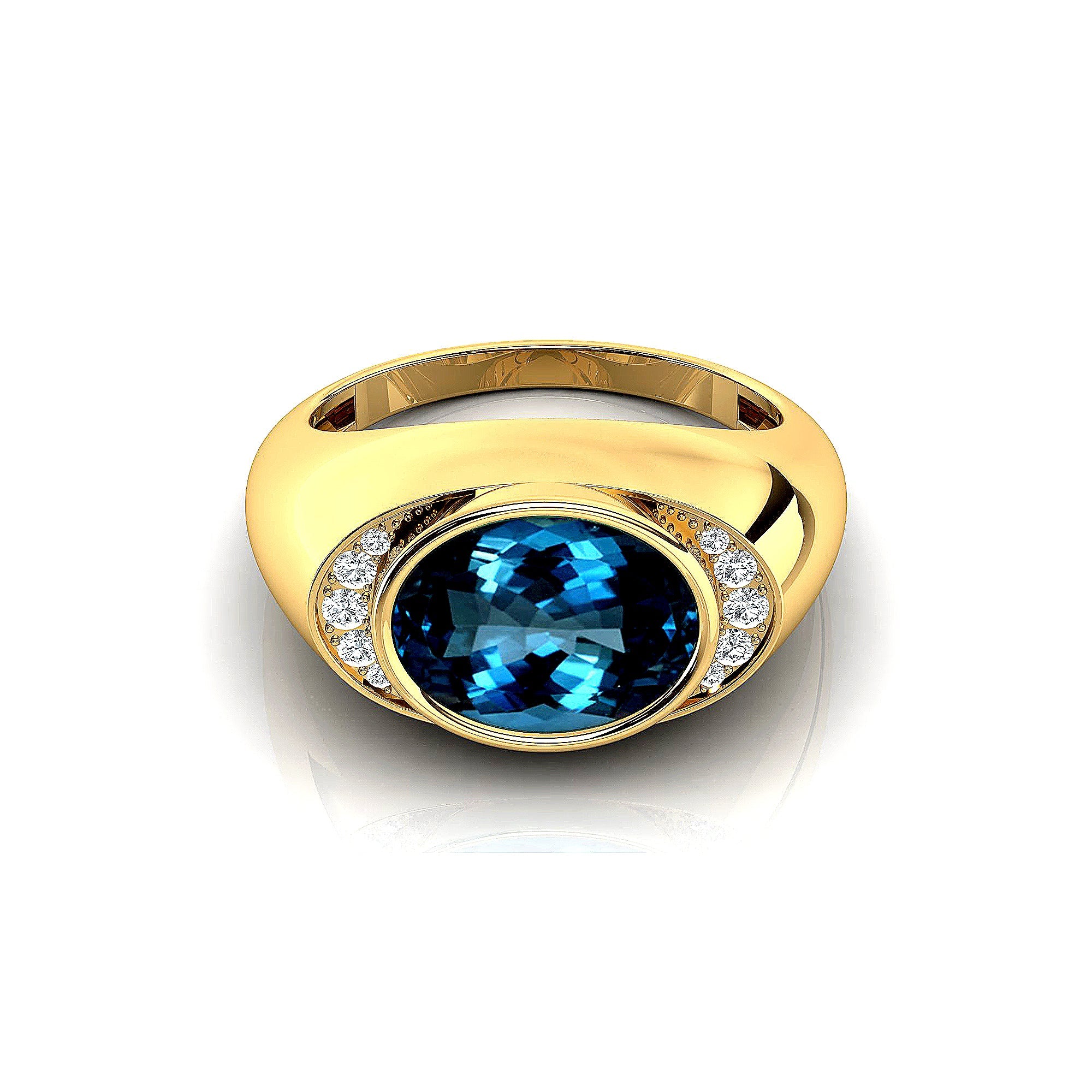 Classic Dome Shaped Diamond Oval Cut London Blue Topaz Ring - GeumJewels