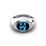 Classic Dome Shaped Diamond Oval Cut London Blue Topaz Ring - GeumJewels