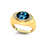 Classic Dome Shaped Diamond Oval Cut London Blue Topaz Ring - GeumJewels