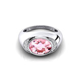 Classic Dome Shaped Diamond Oval Cut Morganite Ring - GeumJewels