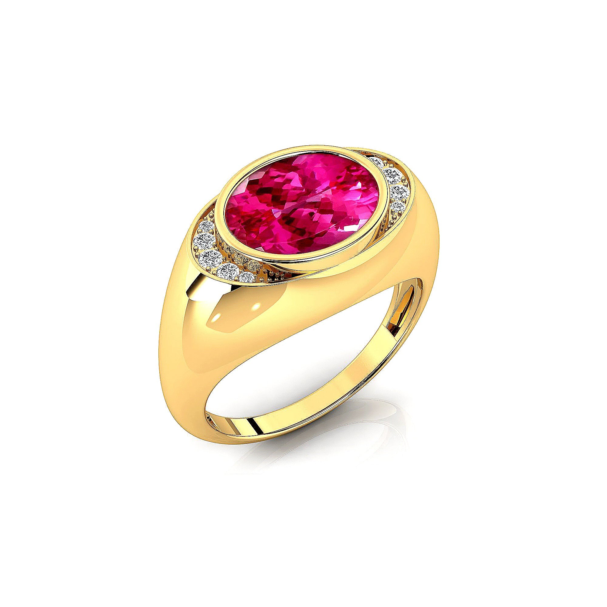 Classic Dome Shaped Diamond Oval Cut Pink Sapphire Ring - GeumJewels