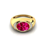 Classic Dome Shaped Diamond Oval Cut Pink Sapphire Ring - GeumJewels